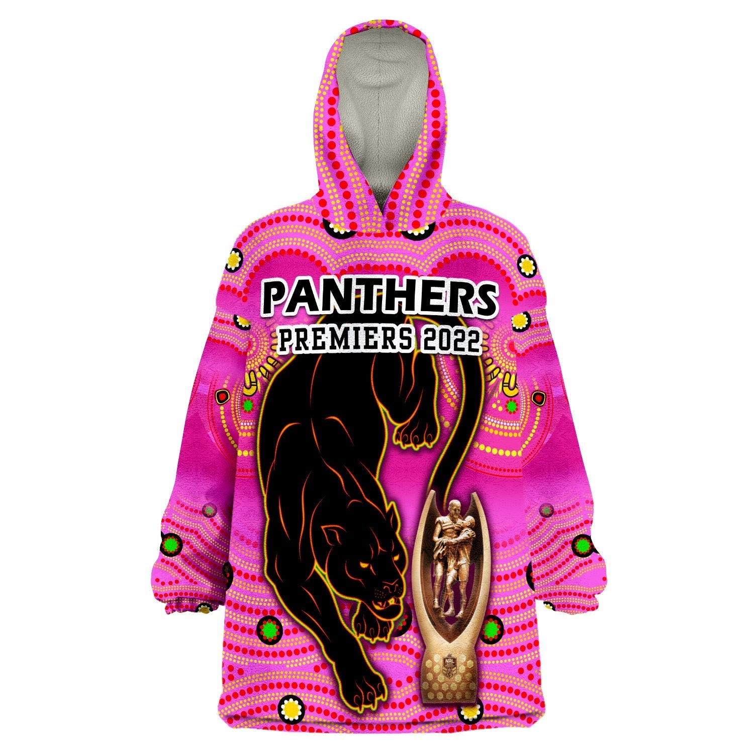 (Custom Personalised) Penrith Panthers Rugby Pink Crouching Panther Premiers 2022 Wearable Blanket Hoodie - Vibe Hoodie Shop