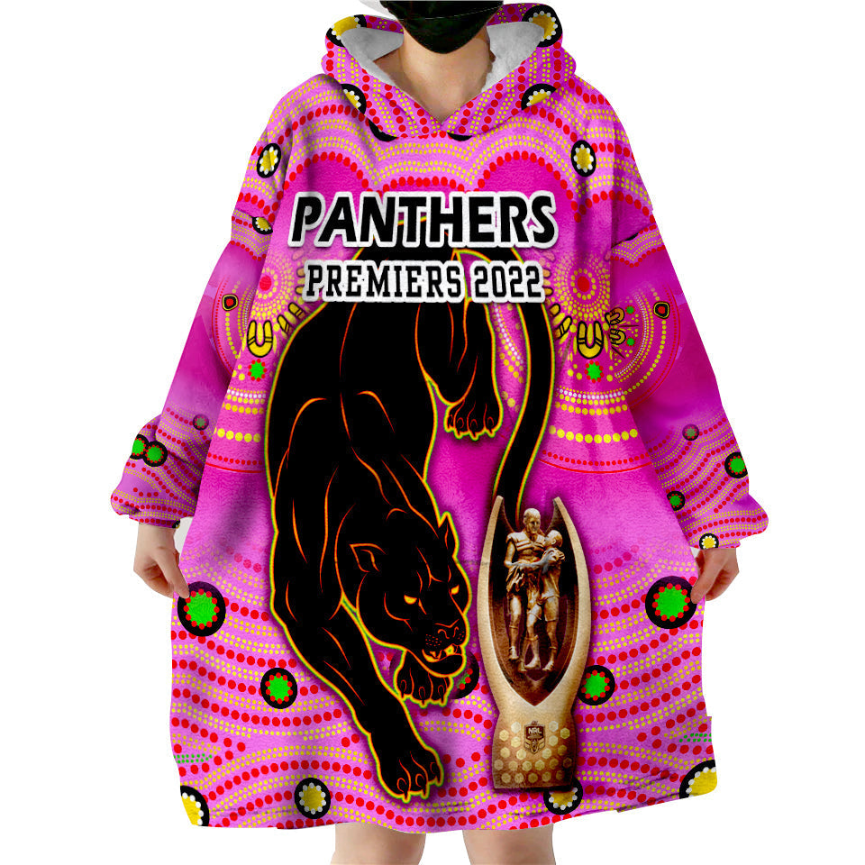 (Custom Personalised) Penrith Panthers Rugby Pink Crouching Panther Premiers 2022 Wearable Blanket Hoodie - Vibe Hoodie Shop