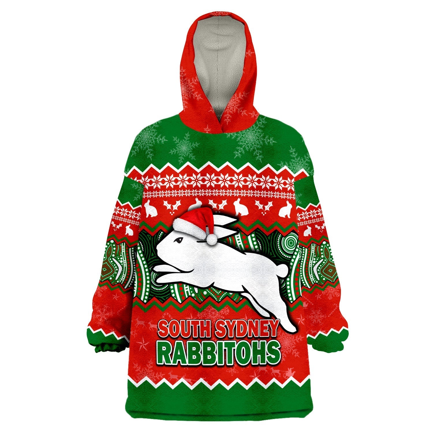 (Custom Personalised) South Sydney Rabbitohs Aboriginal Christmas Vibe Wearable Blanket Hoodie - Vibe Hoodie Shop