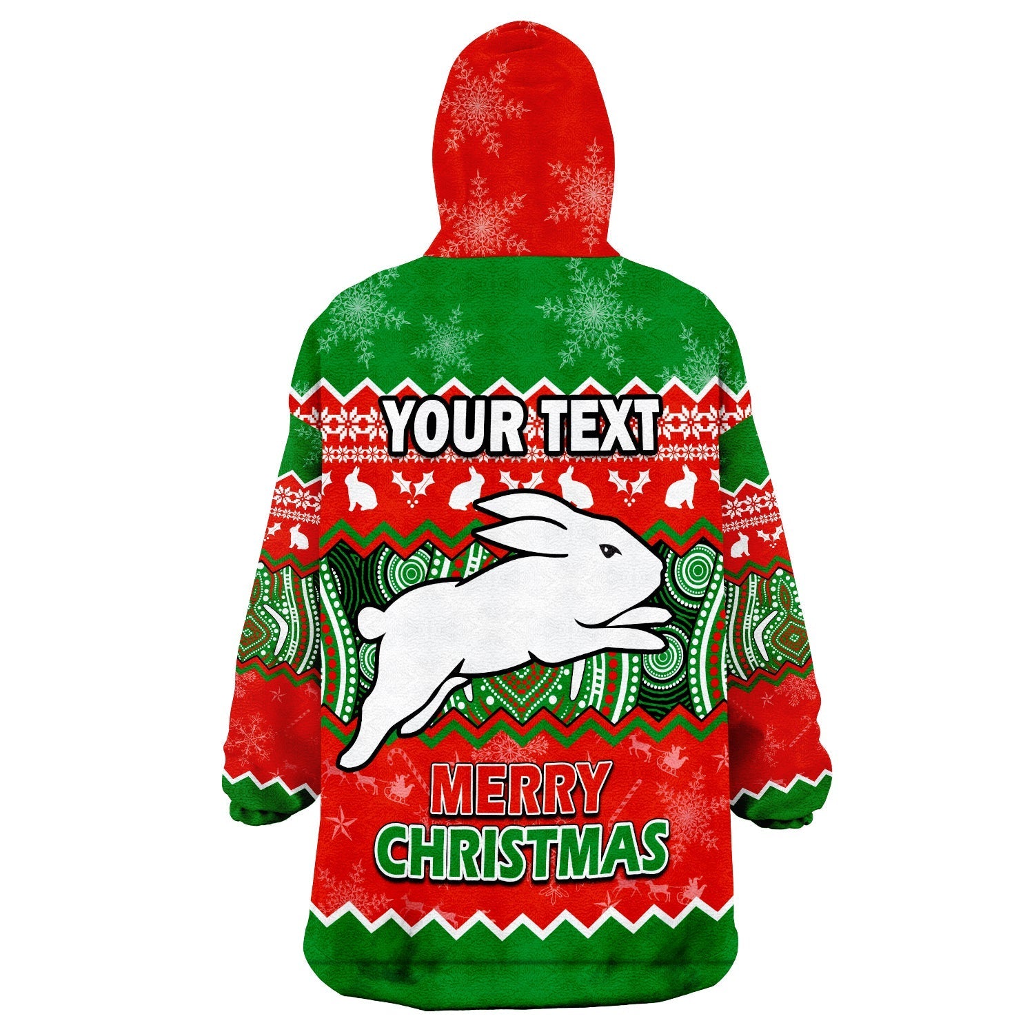 (Custom Personalised) South Sydney Rabbitohs Aboriginal Christmas Vibe Wearable Blanket Hoodie - Vibe Hoodie Shop