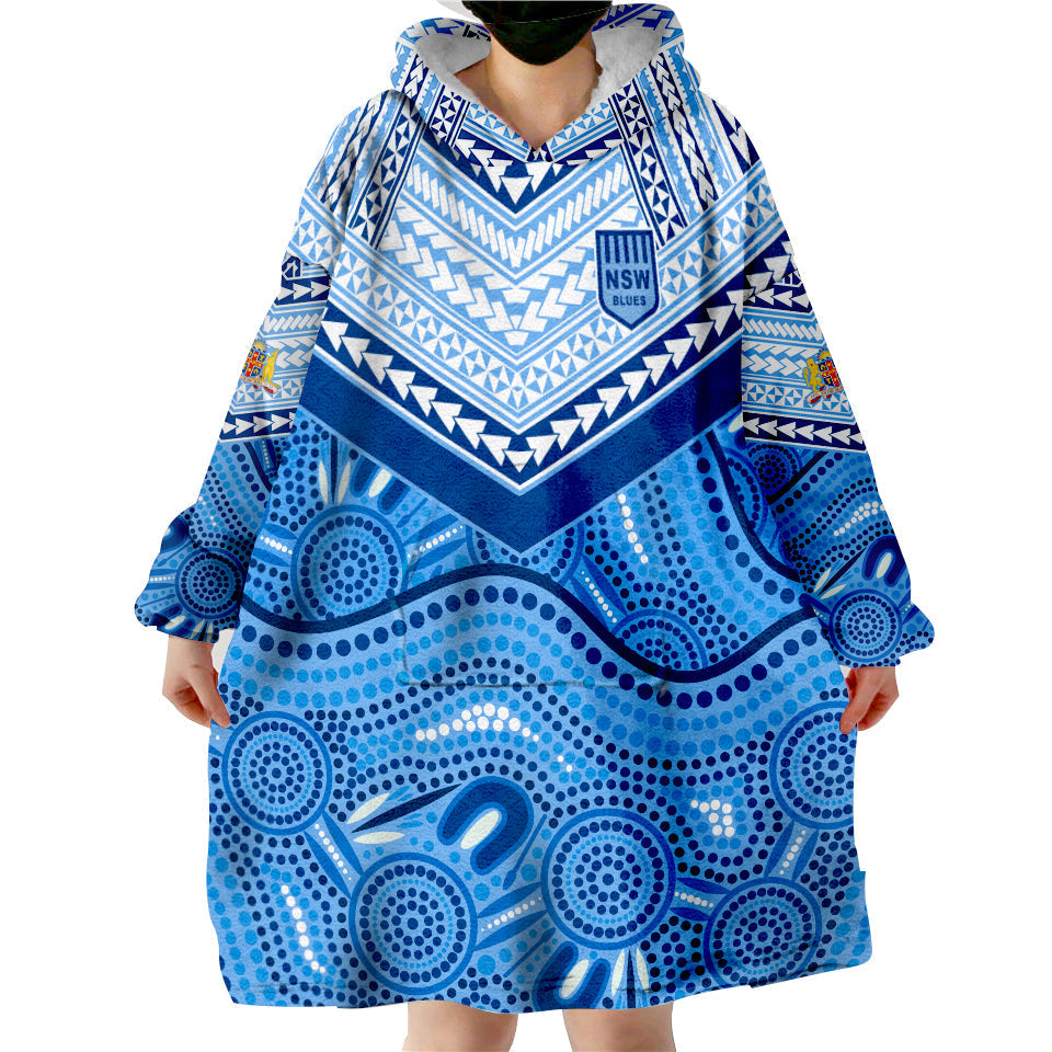 (Custom Text and Number) NSW Blues Aboriginal and Polynesia Admirable Wearable Blanket Hoodie - Vibe Hoodie Shop