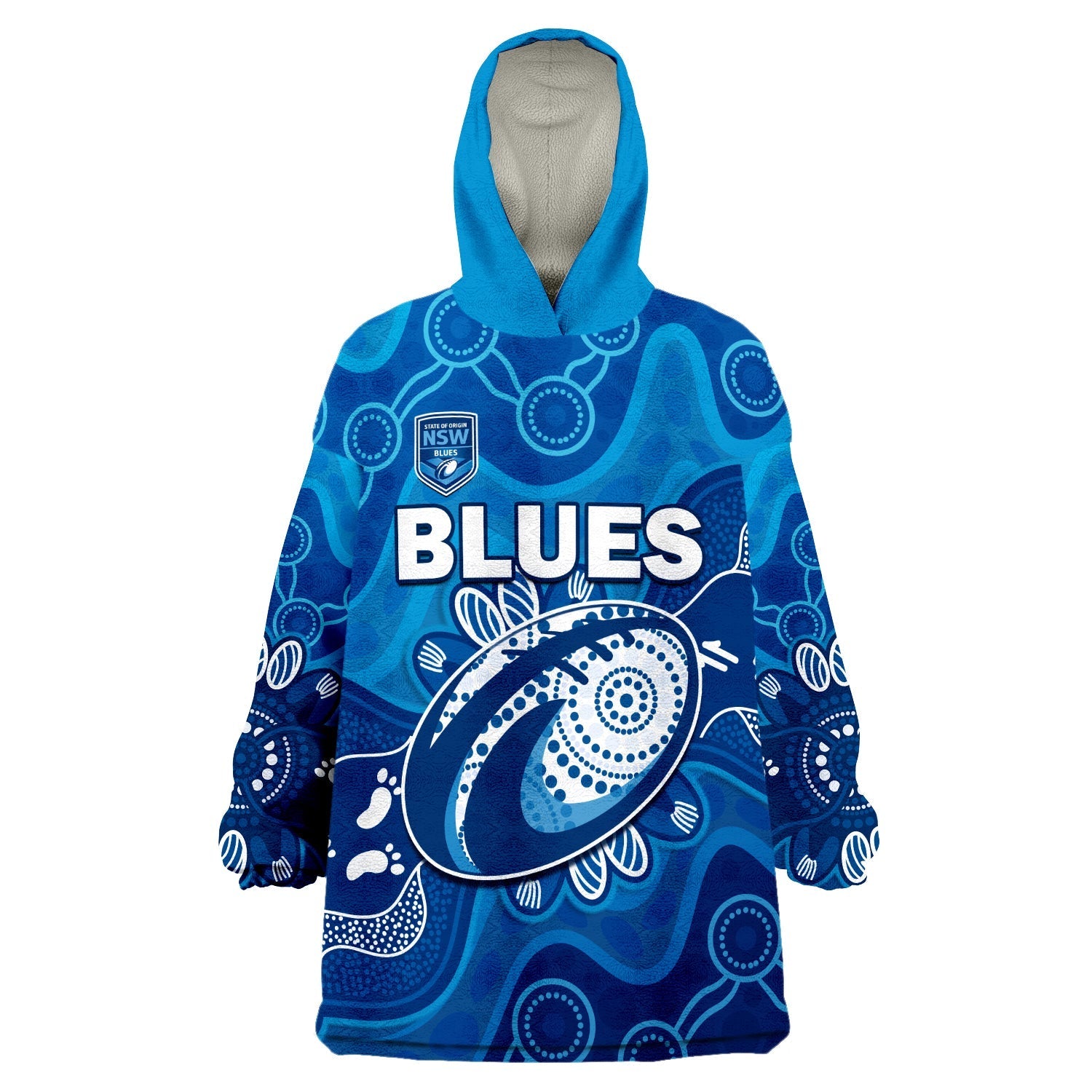 (Custom Text And Number) NSW Blues New South Wales Aboriginal Art Wearable Blanket Hoodie - Vibe Hoodie Shop