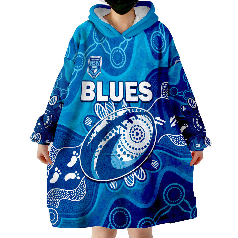 (Custom Text And Number) NSW Blues New South Wales Aboriginal Art Wearable Blanket Hoodie - Vibe Hoodie Shop