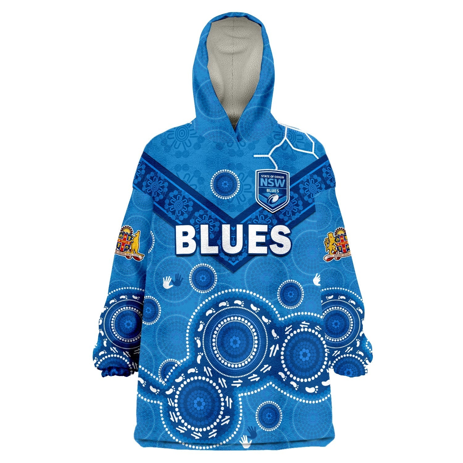 (Custom Text And Number) NSW Blues Rugby New South Wales Aboriginal Dot Painting Unique Version Wearable Blanket Hoodie - Vibe Hoodie Shop