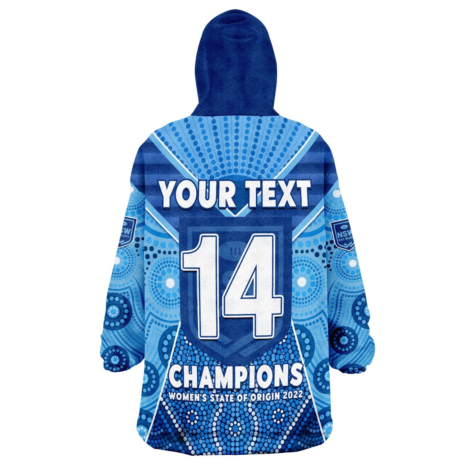 (Custom Text And Number) NSW Sky Blues The Champions Womens State Of Origin 2022 Wearable Blanket Hoodie - Vibe Hoodie Shop