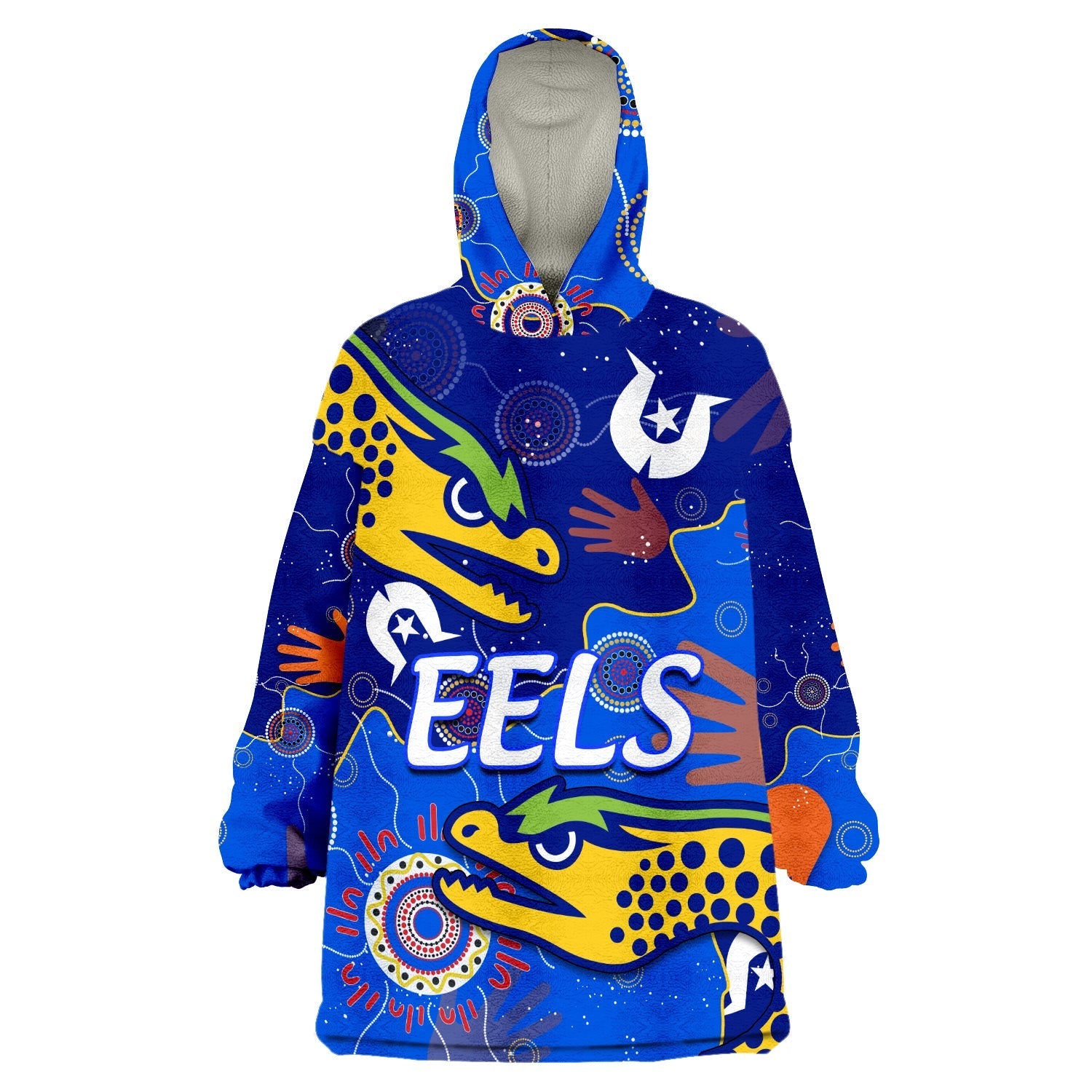 (Custom Text And Number) Parramatta Eels NAIDOC Week Torres Strait Eels Aboriginal Wearable Blanket Hoodie - Vibe Hoodie Shop