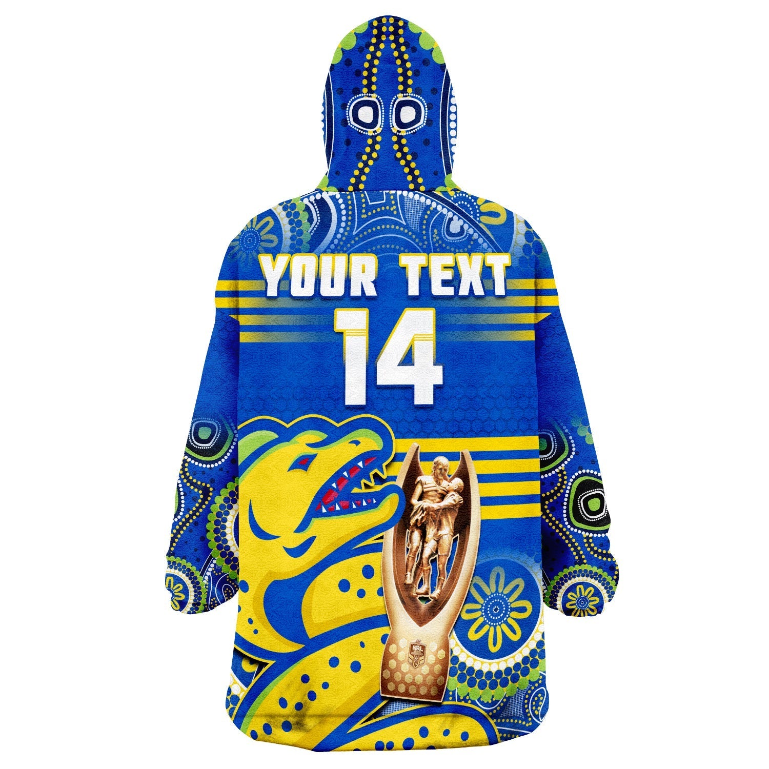 (Custom Text And Number) Parramatta Rugby Eels Premiers 2022 Indigenous Artsy Wearable Blanket Hoodie - Vibe Hoodie Shop