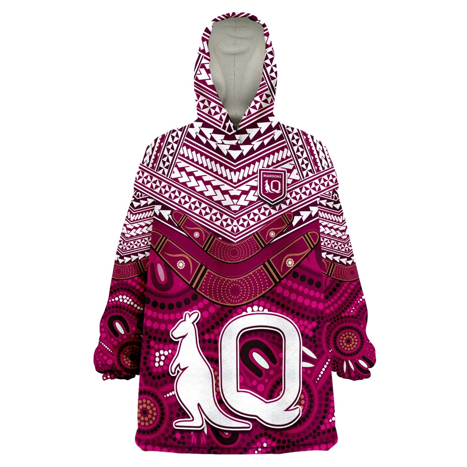 (Custom Text and Number) QLD Maroons Aboriginal and Polynesia Admirable Wearable Blanket Hoodie - Vibe Hoodie Shop