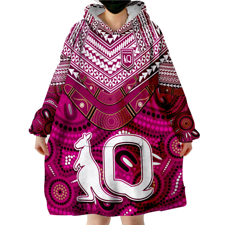 (Custom Text and Number) QLD Maroons Aboriginal and Polynesia Admirable Wearable Blanket Hoodie - Vibe Hoodie Shop