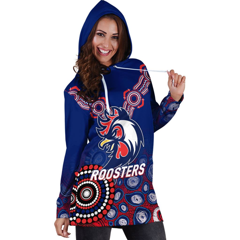 (Custom Personalised) Roosters Rugby 2022 Aboriginal Art Hoodie Dress - LT12