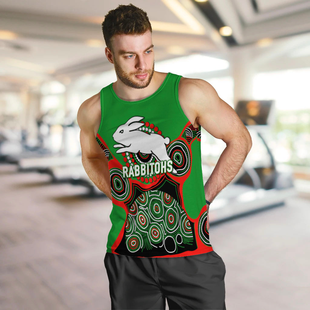 (Custom Personalised) Rabbitohs Rugby 2022 Aboriginal Art Men Tank Top - - Vibe Hoodie Shop