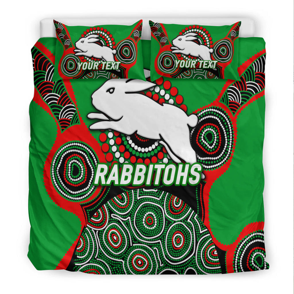 (Custom Personalised) Rabbitohs Rugby 2022 Aboriginal Art Bedding Set - - Vibe Hoodie Shop
