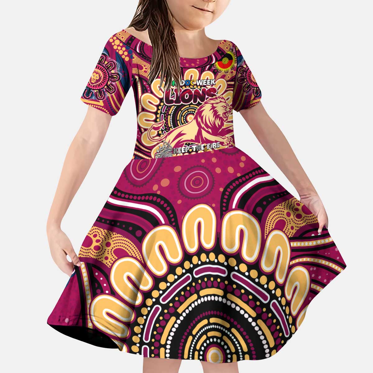 Custom Brisbane Lions NAIDOC Week 2024 Kid Short Sleeve Dress Mascot Football - Vibe Hoodie Shop