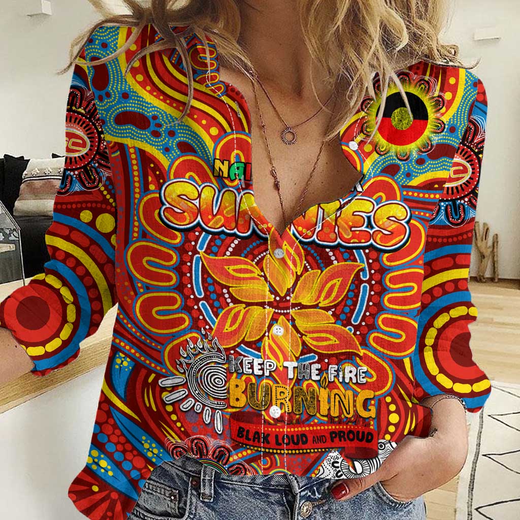 Custom Gold Coast Suns NAIDOC Week 2024 Women Casual Shirt Mascot Football - Vibe Hoodie Shop