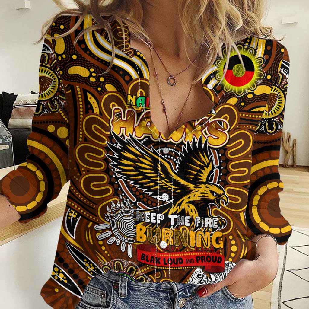 Custom Hawthorn Hawks NAIDOC Week 2024 Women Casual Shirt Mascot Football - Vibe Hoodie Shop