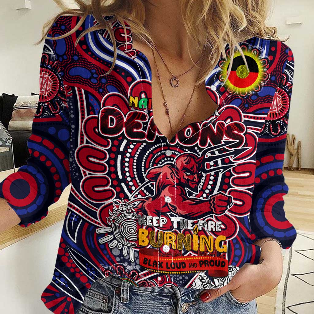 Custom Melbourne Demons NAIDOC Week 2024 Women Casual Shirt Mascot Football - Vibe Hoodie Shop