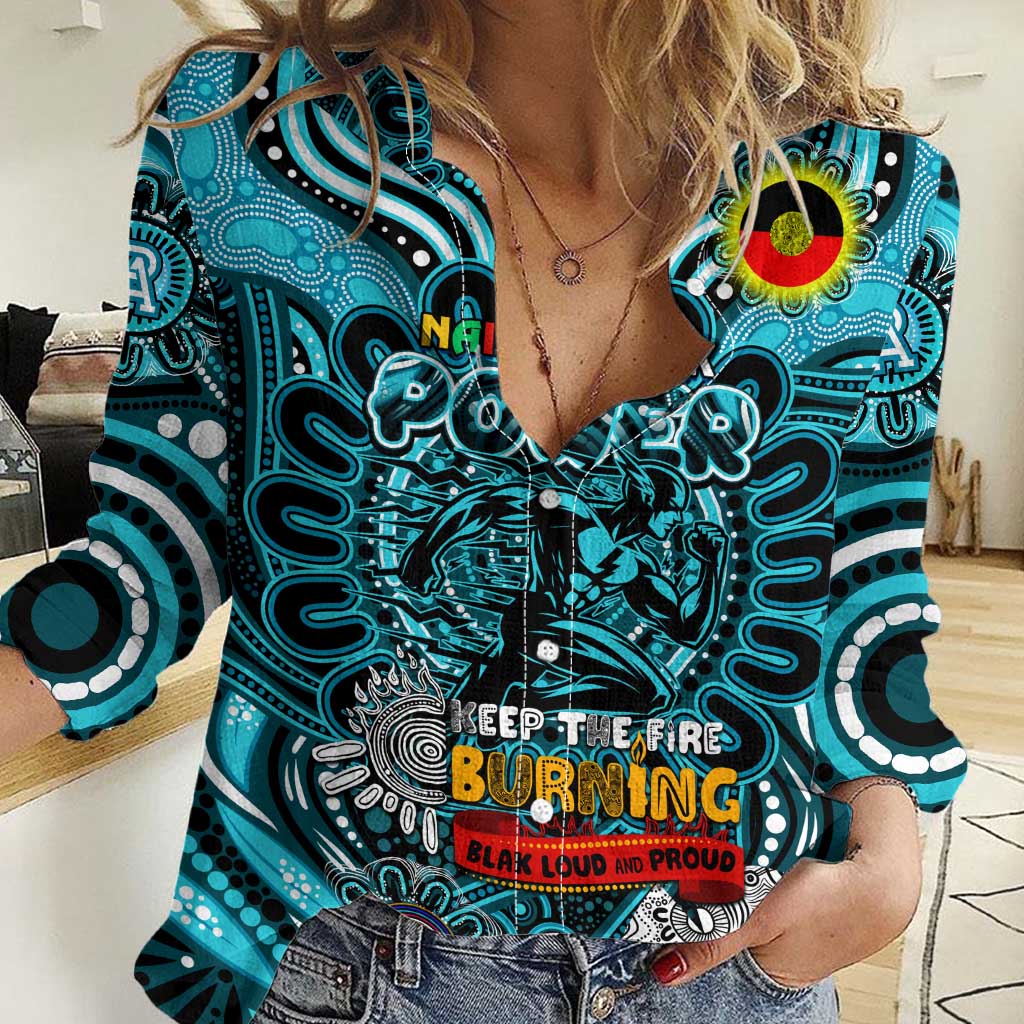Custom Port Adelaide Power NAIDOC Week 2024 Women Casual Shirt Mascot Football - Vibe Hoodie Shop