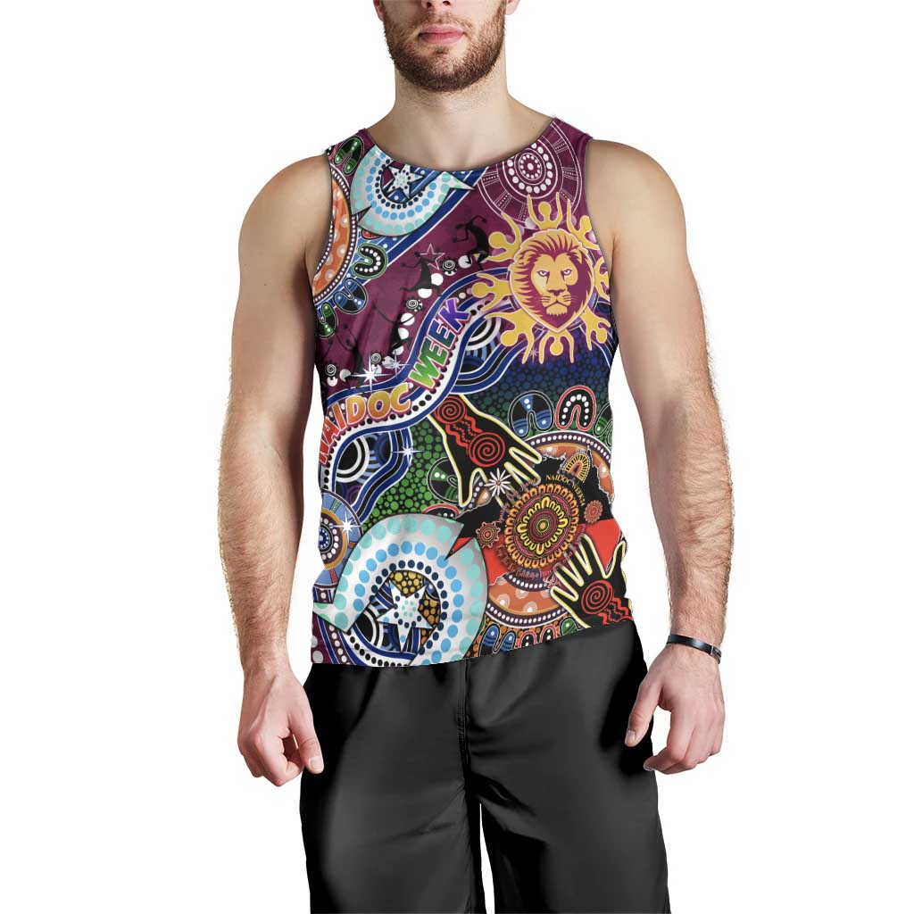 Custom NAIDOC Week 2024 Brisbane Lions Men Tank Top Australia Aboriginal Dot Painting - Vibe Hoodie Shop