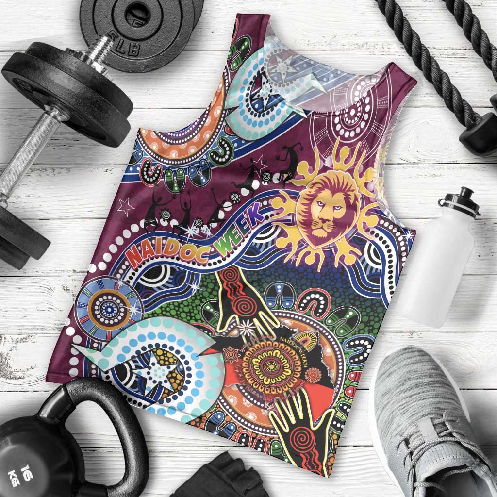 Custom NAIDOC Week 2024 Brisbane Lions Men Tank Top Australia Aboriginal Dot Painting - Vibe Hoodie Shop