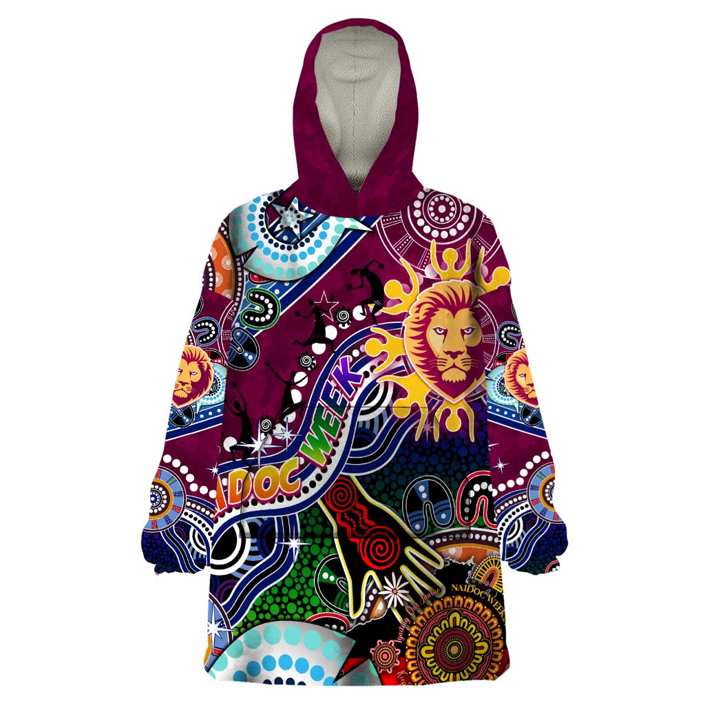 Custom NAIDOC Week 2024 Brisbane Lions Wearable Blanket Hoodie Australia Aboriginal Dot Painting - Vibe Hoodie Shop