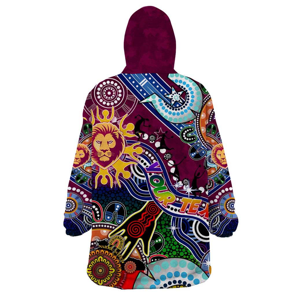 Custom NAIDOC Week 2024 Brisbane Lions Wearable Blanket Hoodie Australia Aboriginal Dot Painting - Vibe Hoodie Shop