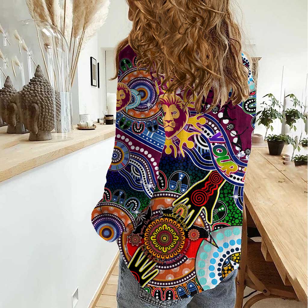 Custom NAIDOC Week 2024 Brisbane Lions Women Casual Shirt Australia Aboriginal Dot Painting - Vibe Hoodie Shop