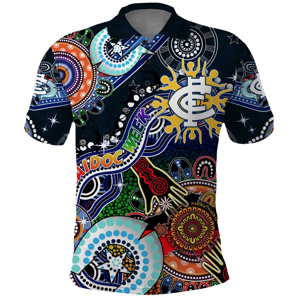 Custom NAIDOC Week 2024 Carlton Blues Polo Shirt Australia Aboriginal Dot Painting - Vibe Hoodie Shop