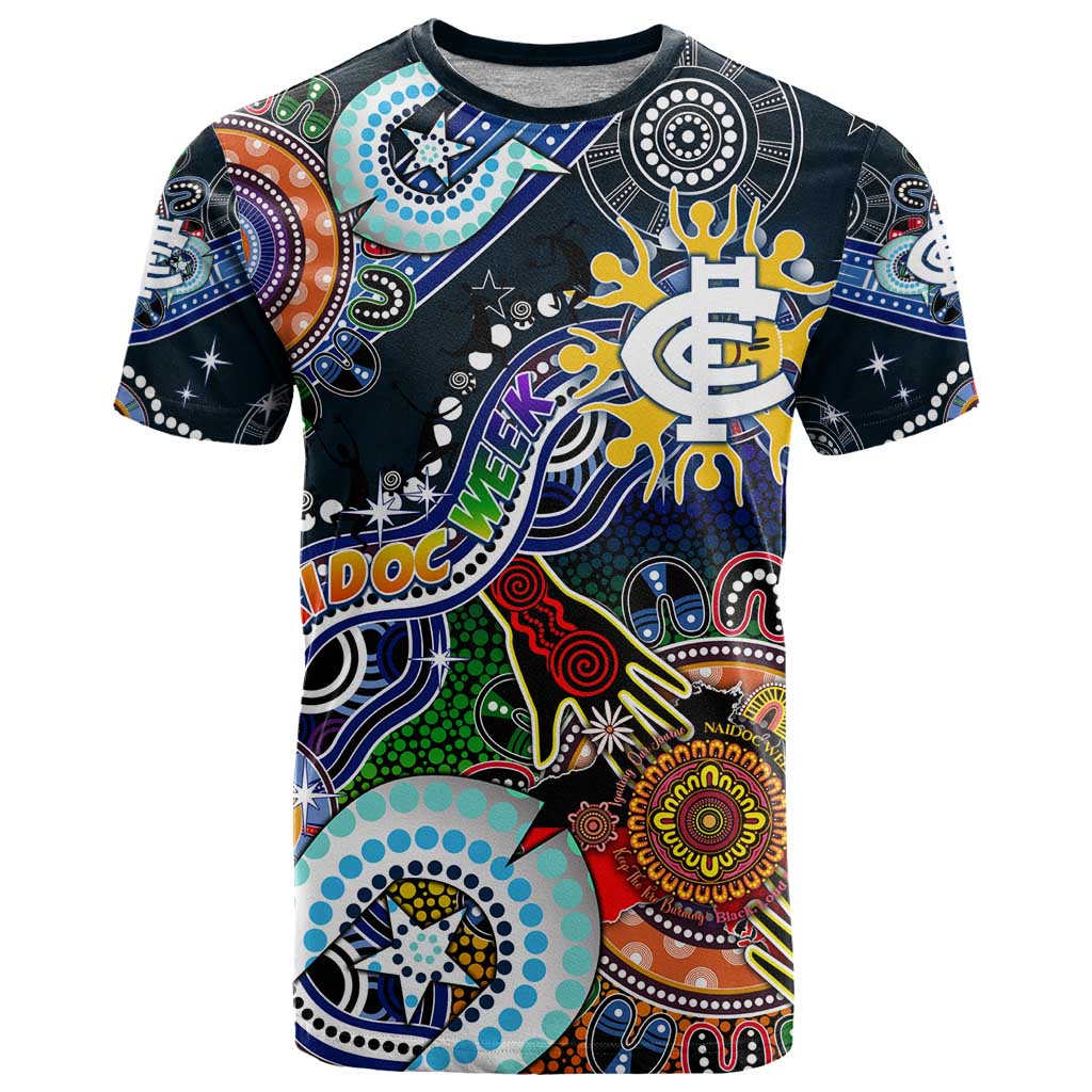 Custom NAIDOC Week 2024 Carlton Blues T Shirt Australia Aboriginal Dot Painting - Vibe Hoodie Shop