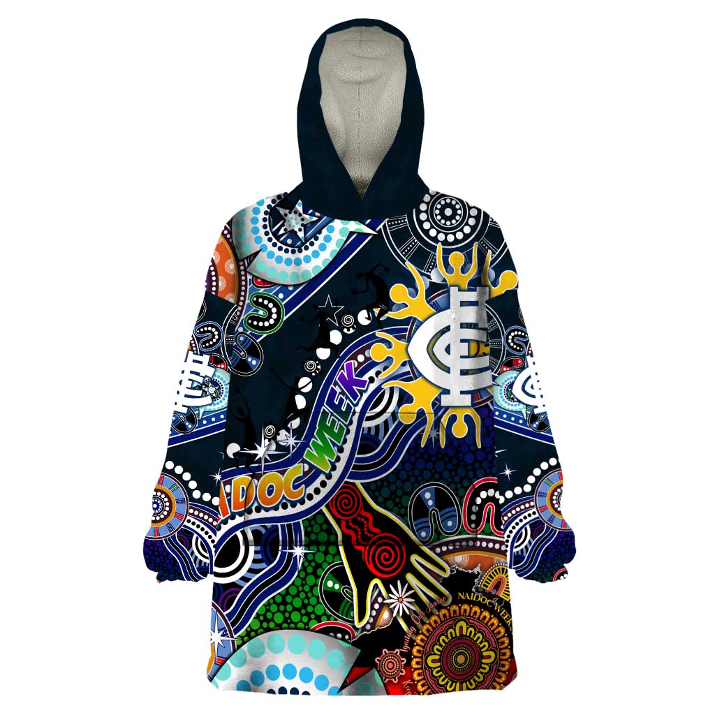 Custom NAIDOC Week 2024 Carlton Blues Wearable Blanket Hoodie Australia Aboriginal Dot Painting - Vibe Hoodie Shop