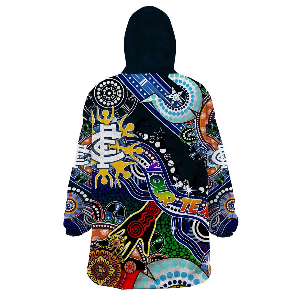 Custom NAIDOC Week 2024 Carlton Blues Wearable Blanket Hoodie Australia Aboriginal Dot Painting - Vibe Hoodie Shop