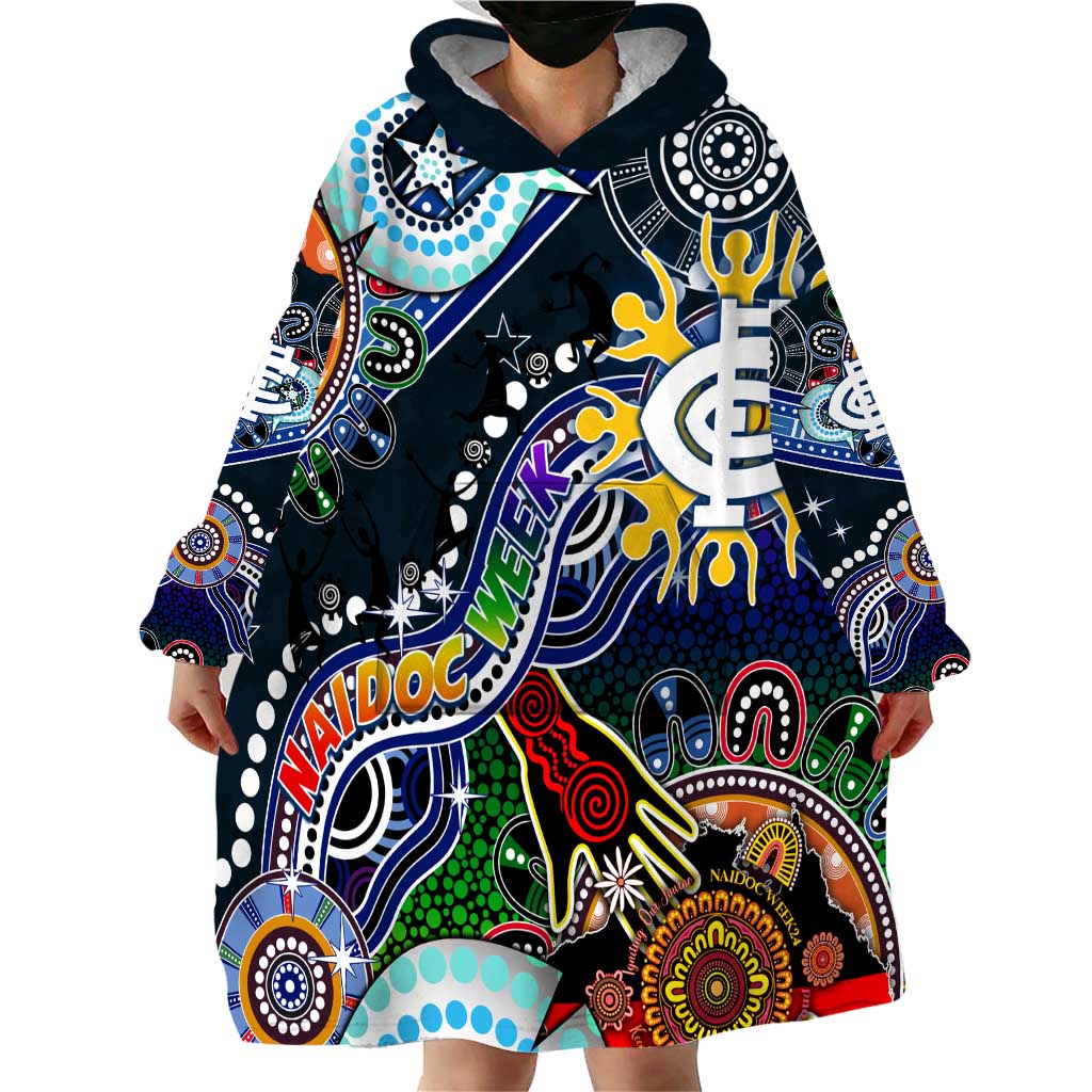 Custom NAIDOC Week 2024 Carlton Blues Wearable Blanket Hoodie Australia Aboriginal Dot Painting - Vibe Hoodie Shop