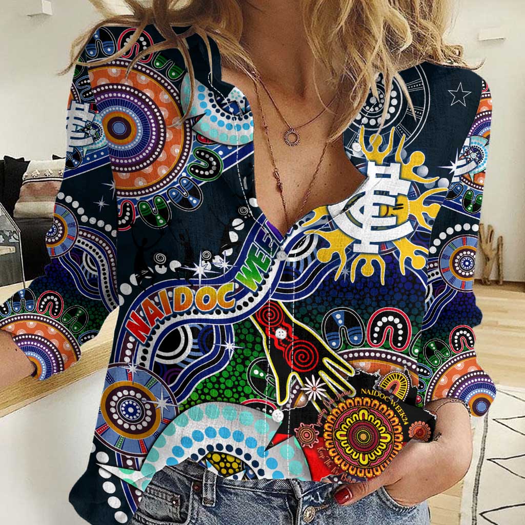 Custom NAIDOC Week 2024 Carlton Blues Women Casual Shirt Australia Aboriginal Dot Painting - Vibe Hoodie Shop