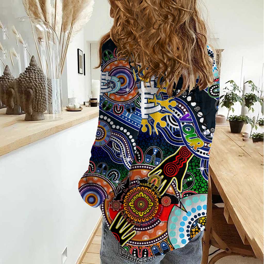 Custom NAIDOC Week 2024 Carlton Blues Women Casual Shirt Australia Aboriginal Dot Painting - Vibe Hoodie Shop