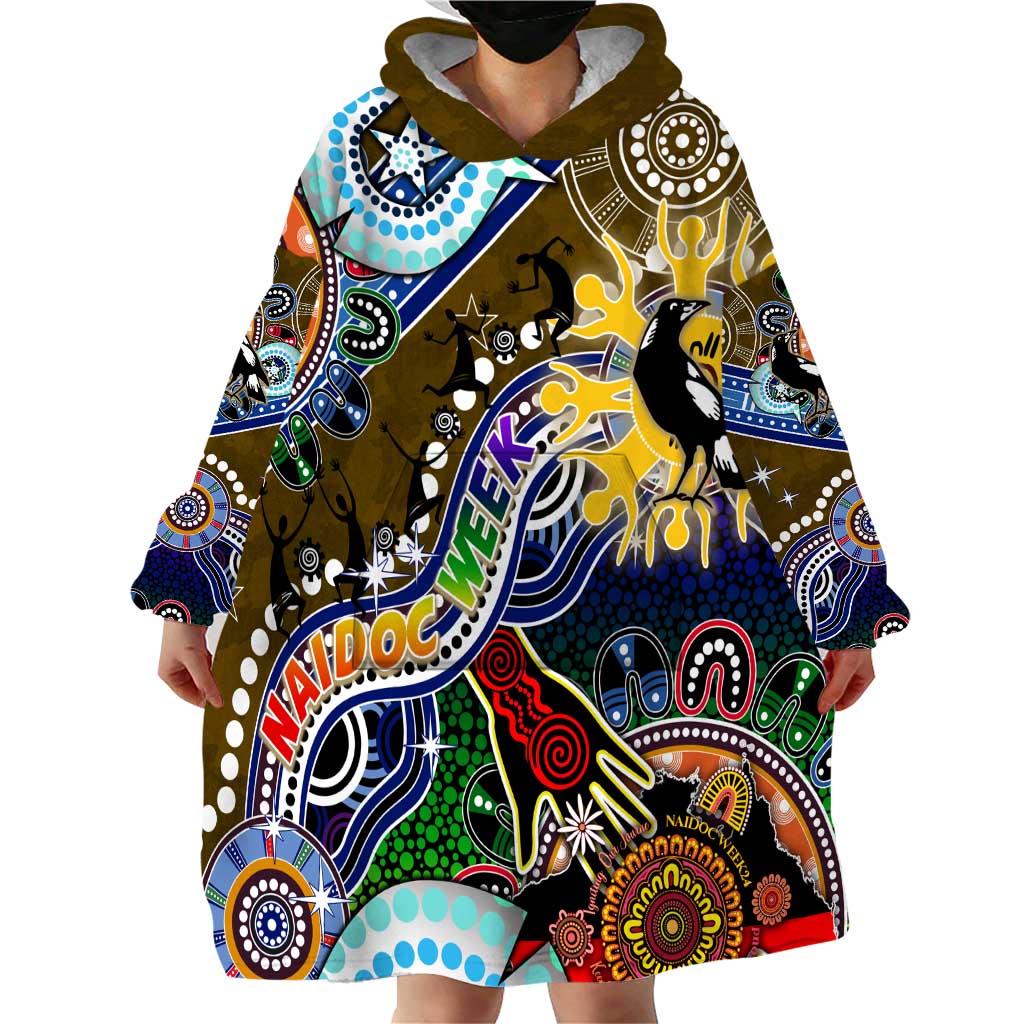 Custom NAIDOC Week 2024 Collingwood Magpies Wearable Blanket Hoodie Australia Aboriginal Dot Painting - Vibe Hoodie Shop