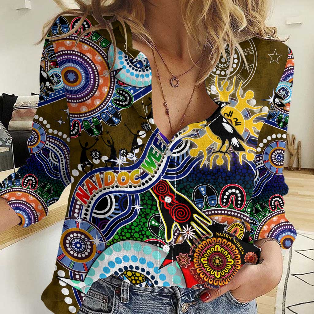 Custom NAIDOC Week 2024 Collingwood Magpies Women Casual Shirt Australia Aboriginal Dot Painting - Vibe Hoodie Shop