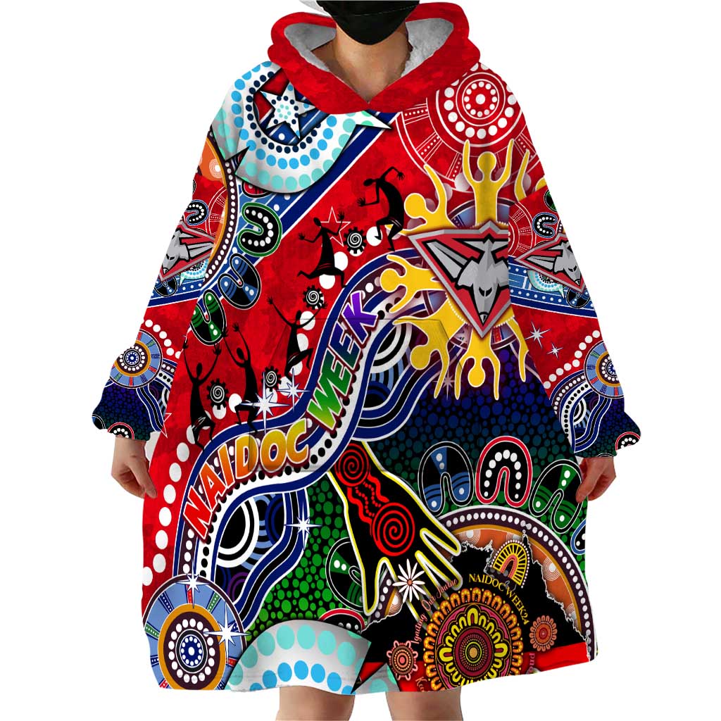 Custom NAIDOC Week 2024 Essendon Bombers Wearable Blanket Hoodie Australia Aboriginal Dot Painting - Vibe Hoodie Shop