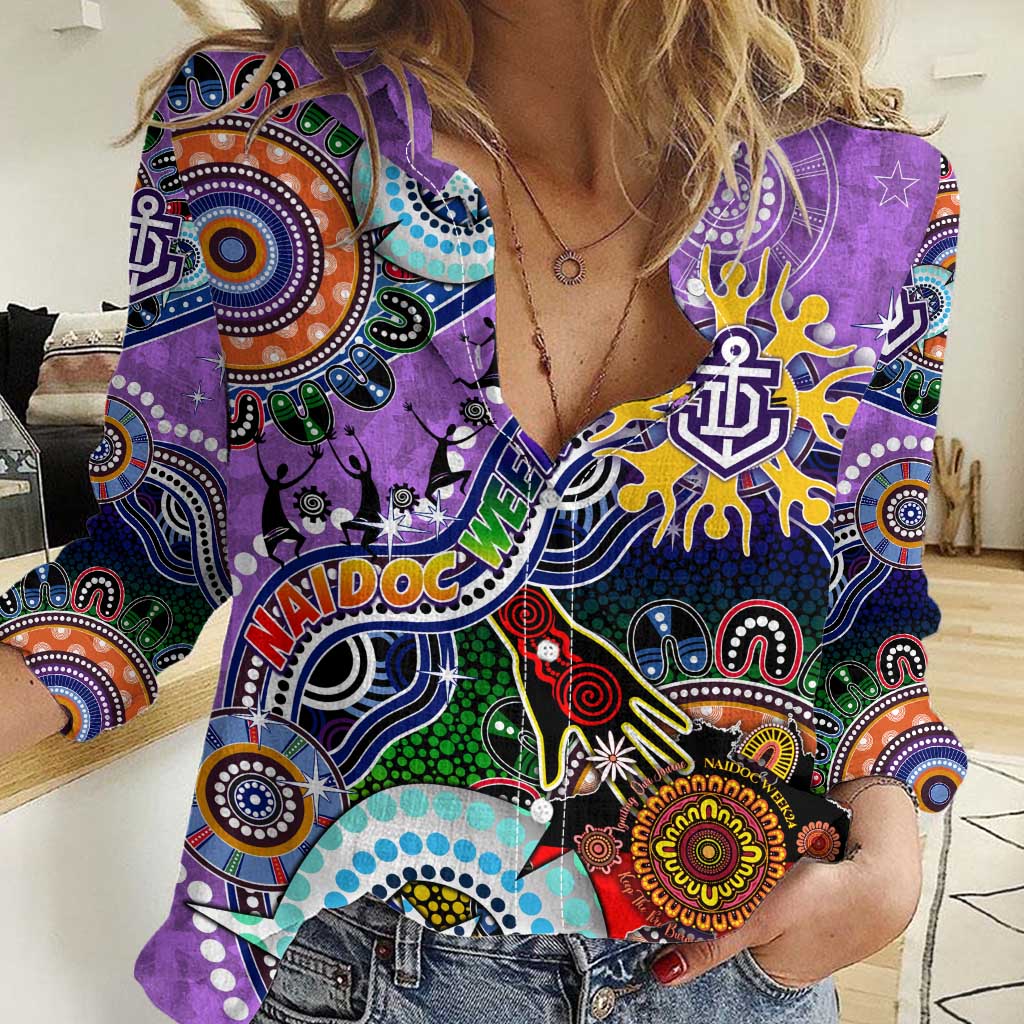 Custom NAIDOC Week 2024 Fremantle Dockers Freo Women Casual Shirt Australia Aboriginal Dot Painting - Vibe Hoodie Shop