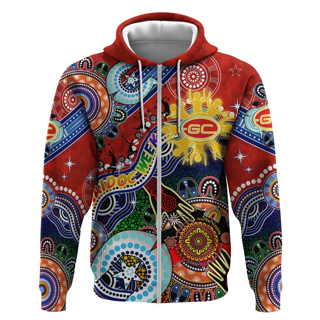 Custom NAIDOC Week 2024 Gold Coast Suns Hoodie Australia Aboriginal Dot Painting - Vibe Hoodie Shop