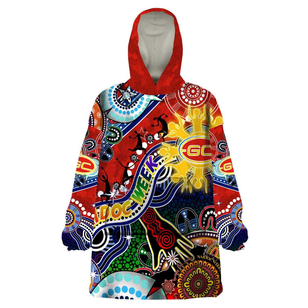 Custom NAIDOC Week 2024 Gold Coast Suns Wearable Blanket Hoodie Australia Aboriginal Dot Painting - Vibe Hoodie Shop