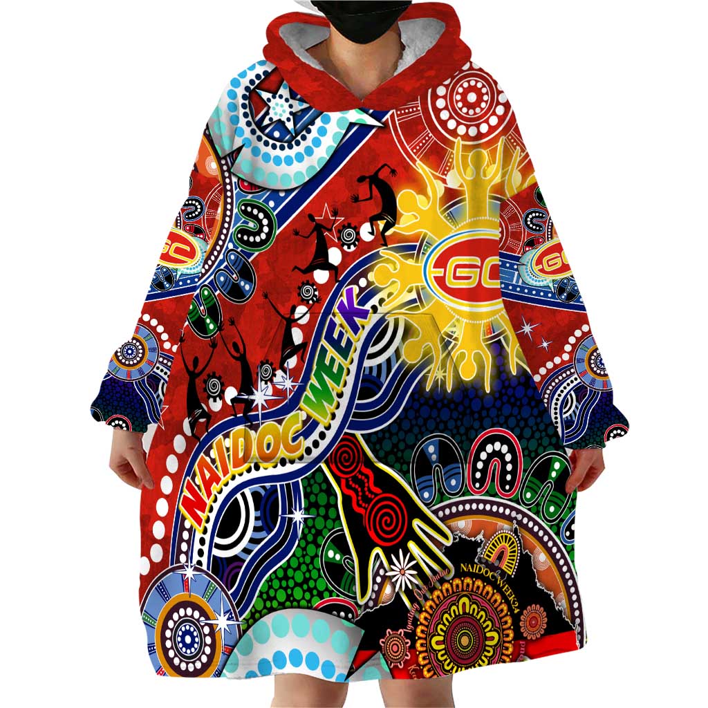 Custom NAIDOC Week 2024 Gold Coast Suns Wearable Blanket Hoodie Australia Aboriginal Dot Painting - Vibe Hoodie Shop