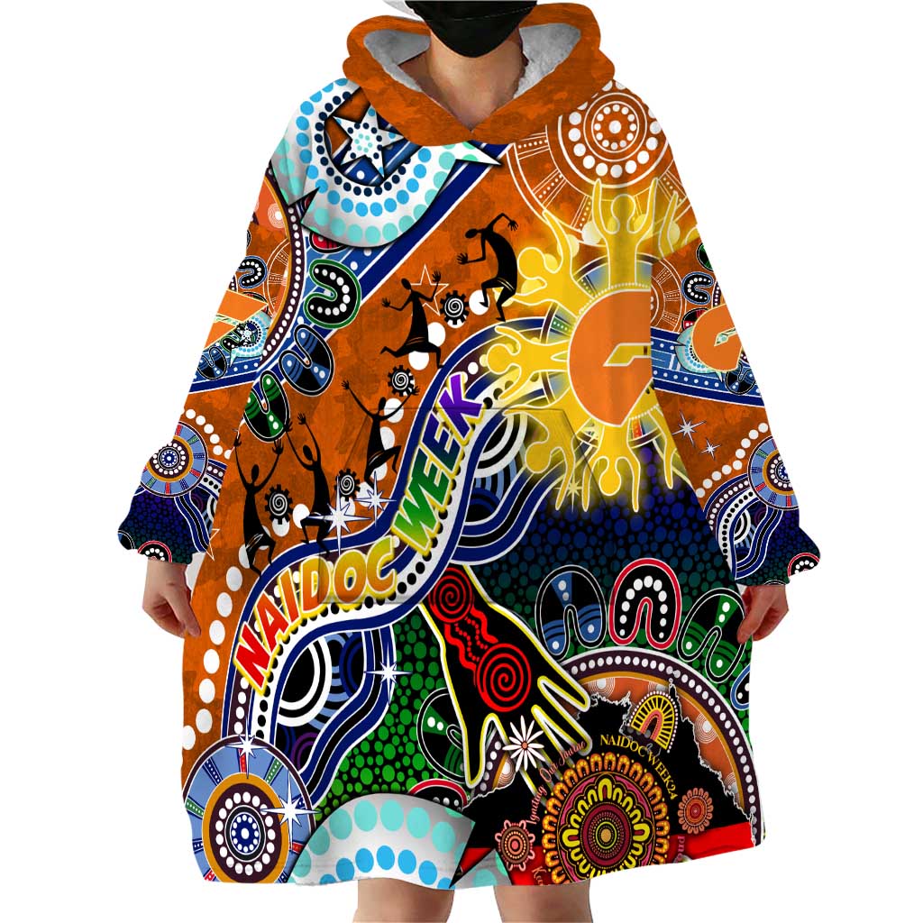 Custom NAIDOC Week 2024 GWS Giants Wearable Blanket Hoodie Australia Aboriginal Dot Painting - Vibe Hoodie Shop