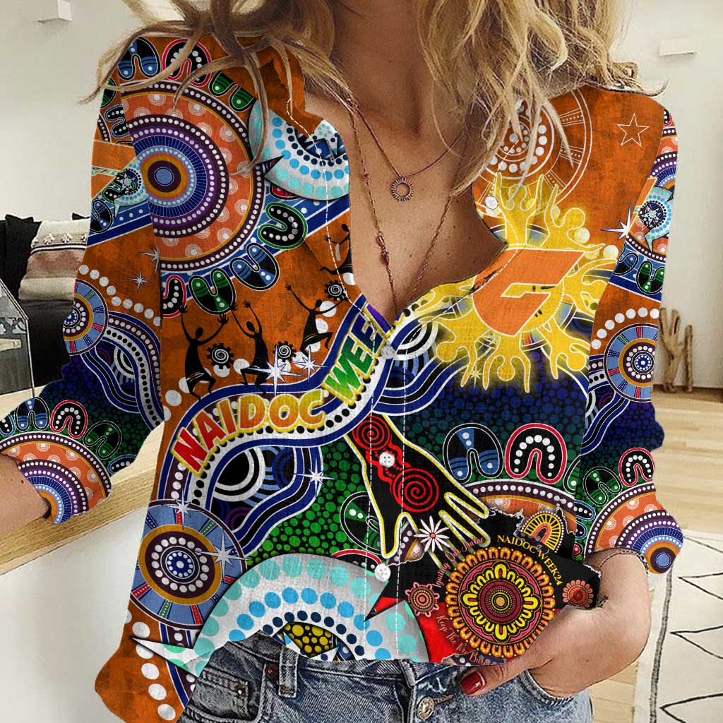 Custom NAIDOC Week 2024 GWS Giants Women Casual Shirt Australia Aboriginal Dot Painting - Vibe Hoodie Shop