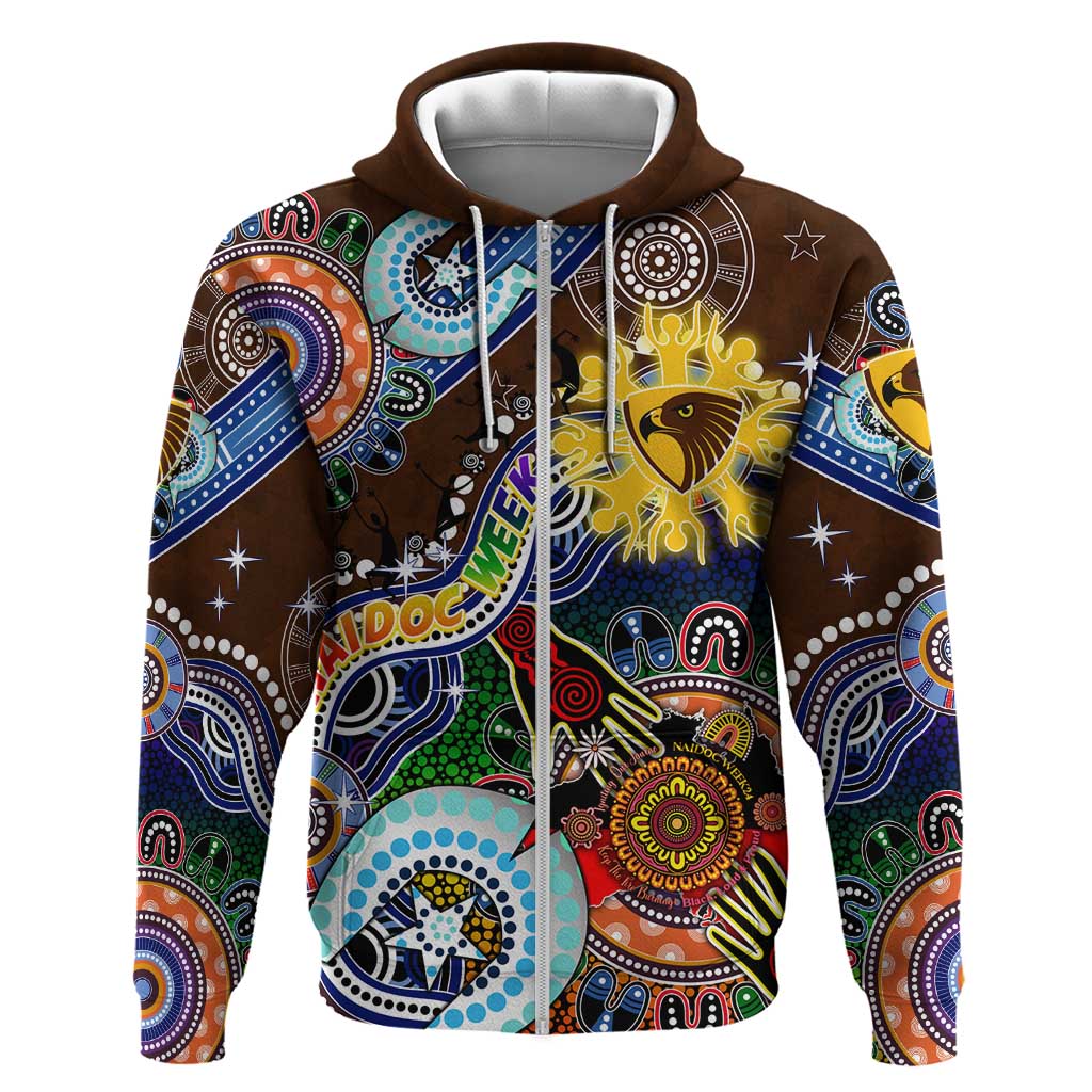 Custom NAIDOC Week 2024 Hawthorn Hawks Hoodie Australia Aboriginal Dot Painting - Vibe Hoodie Shop