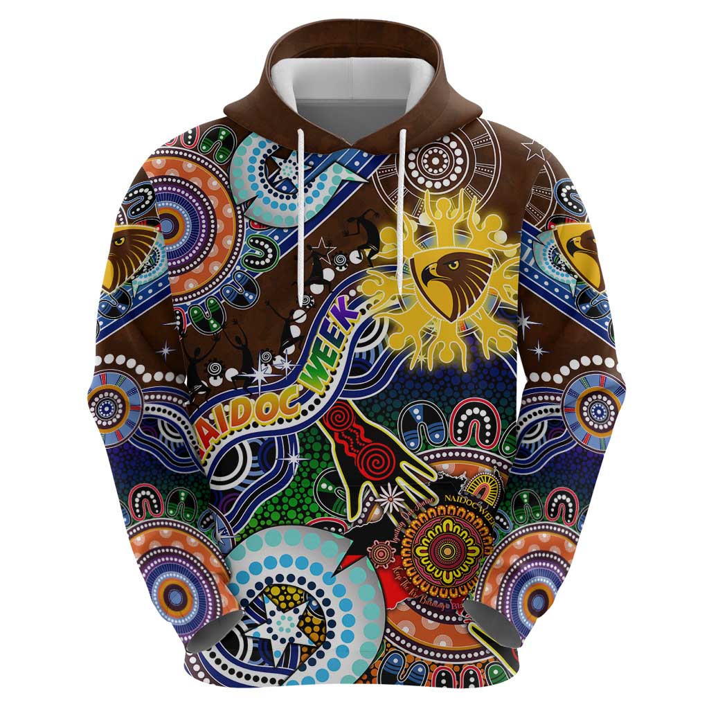Custom NAIDOC Week 2024 Hawthorn Hawks Hoodie Australia Aboriginal Dot Painting - Vibe Hoodie Shop