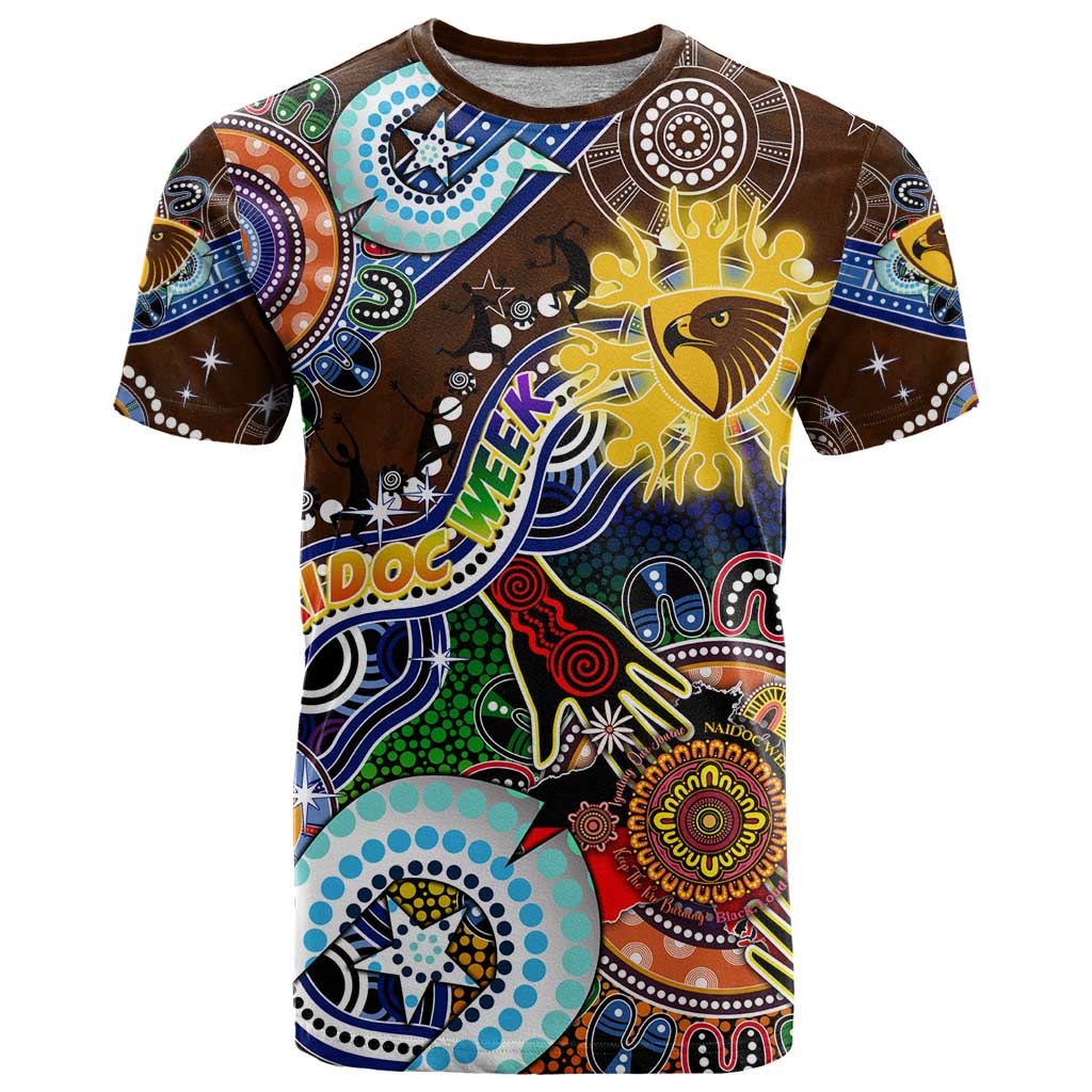 Custom NAIDOC Week 2024 Hawthorn Hawks T Shirt Australia Aboriginal Dot Painting - Vibe Hoodie Shop