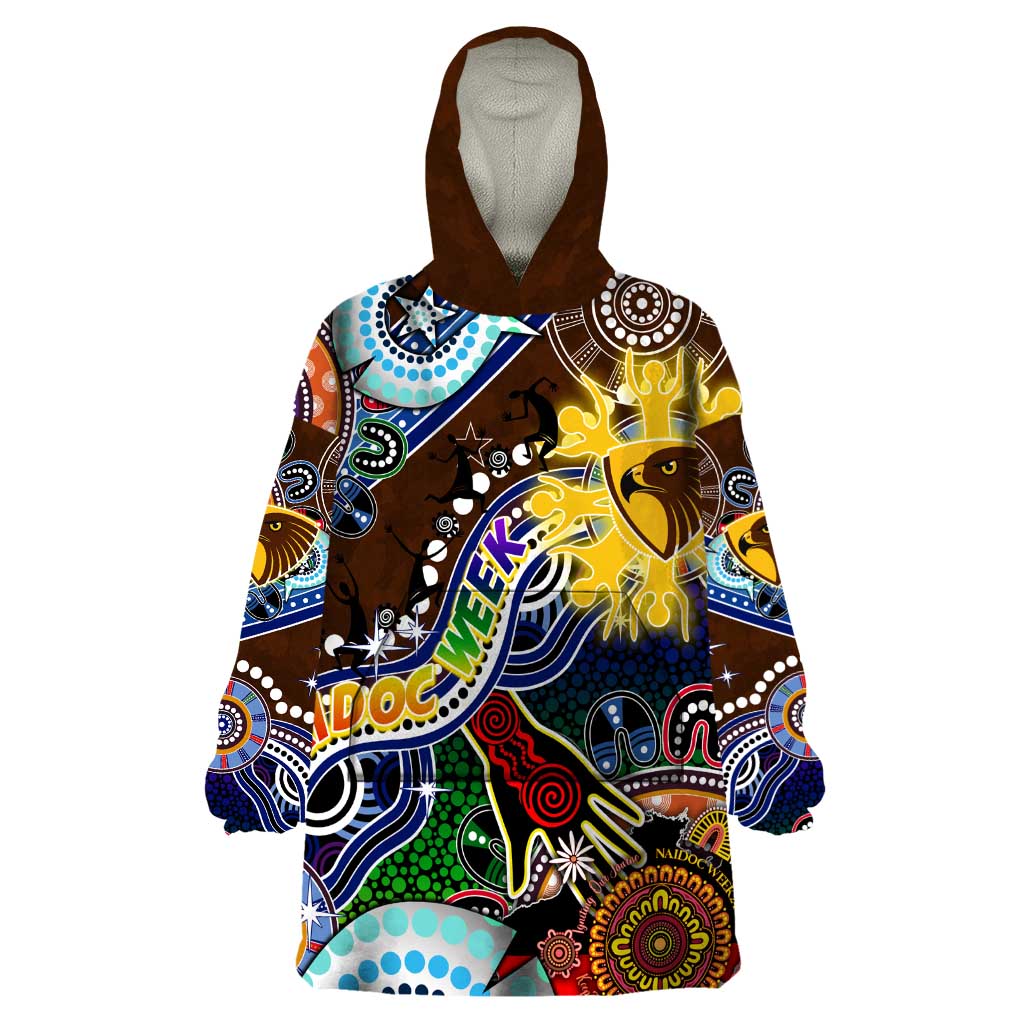 Custom NAIDOC Week 2024 Hawthorn Hawks Wearable Blanket Hoodie Australia Aboriginal Dot Painting - Vibe Hoodie Shop