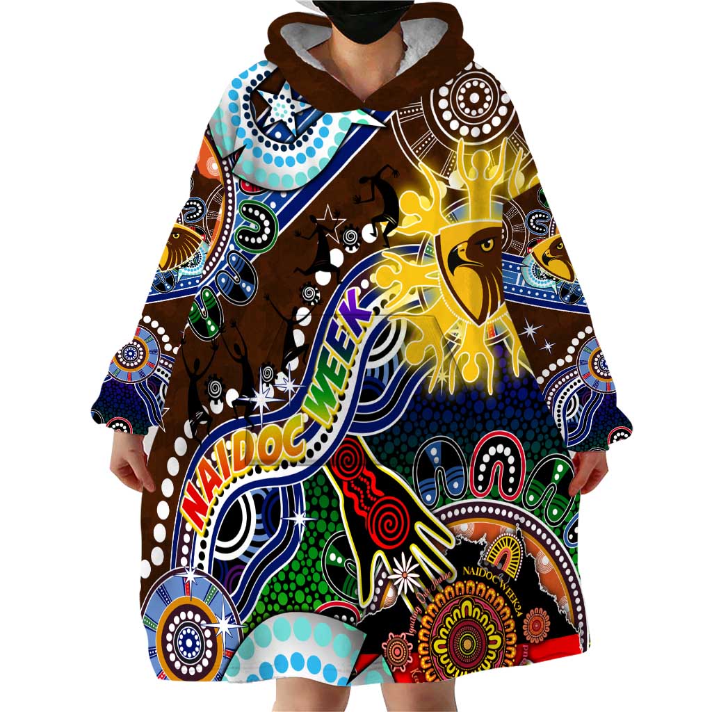 Custom NAIDOC Week 2024 Hawthorn Hawks Wearable Blanket Hoodie Australia Aboriginal Dot Painting - Vibe Hoodie Shop