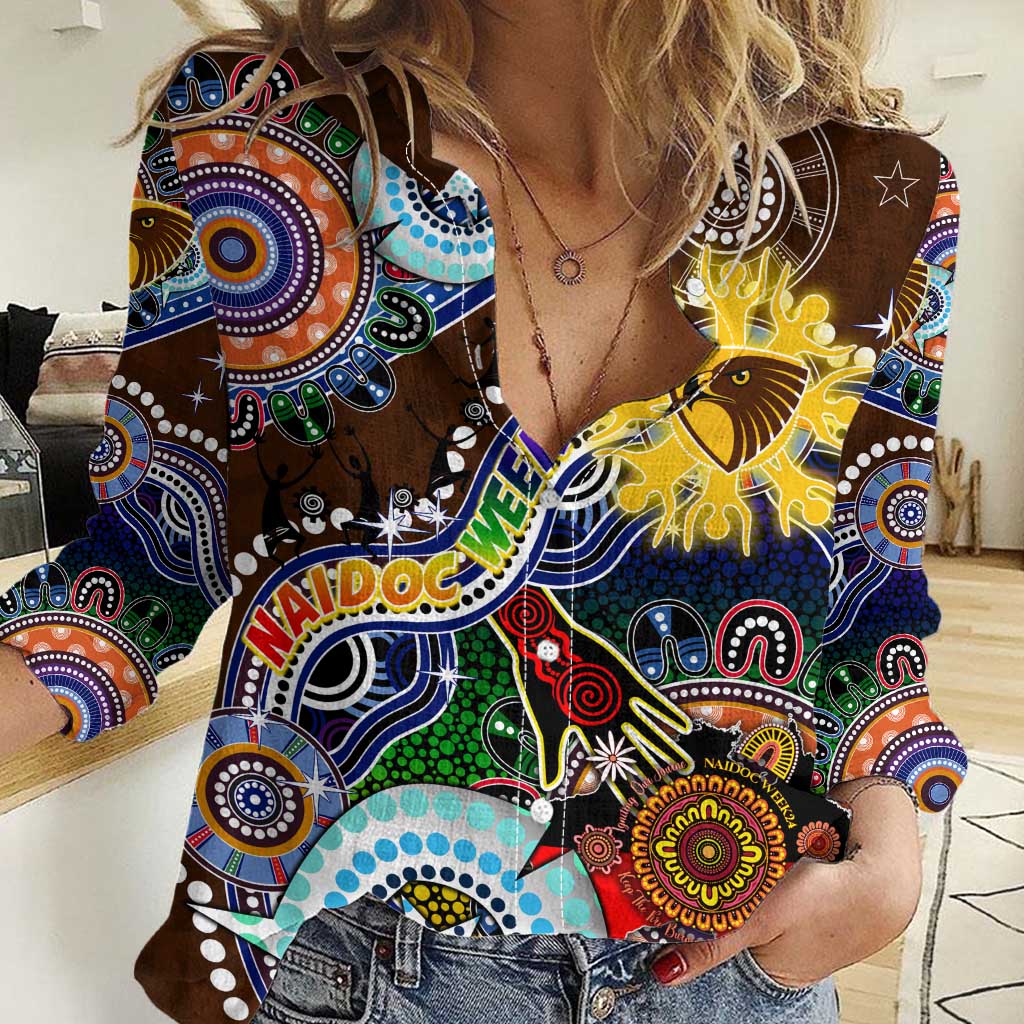 Custom NAIDOC Week 2024 Hawthorn Hawks Women Casual Shirt Australia Aboriginal Dot Painting - Vibe Hoodie Shop