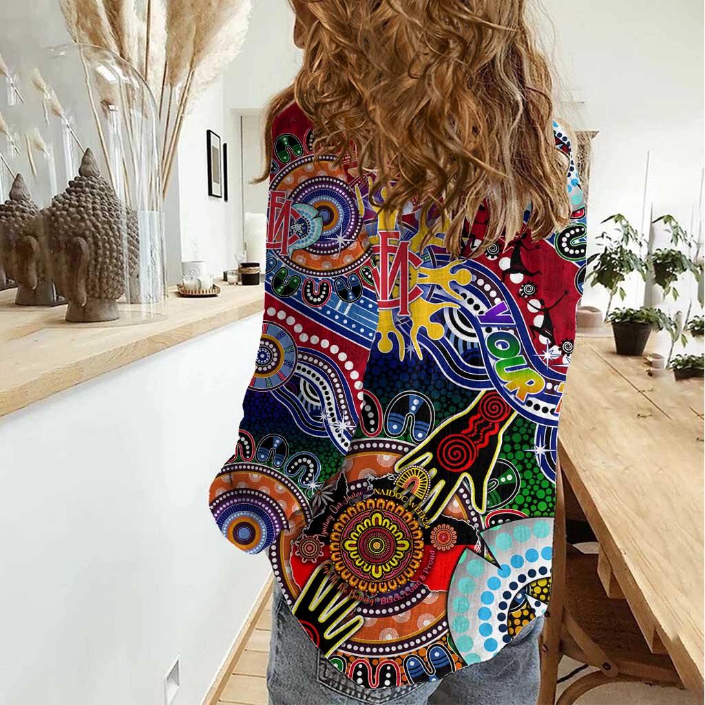 Custom NAIDOC Week 2024 Melbourne Demons Women Casual Shirt Australia Aboriginal Dot Painting - Vibe Hoodie Shop