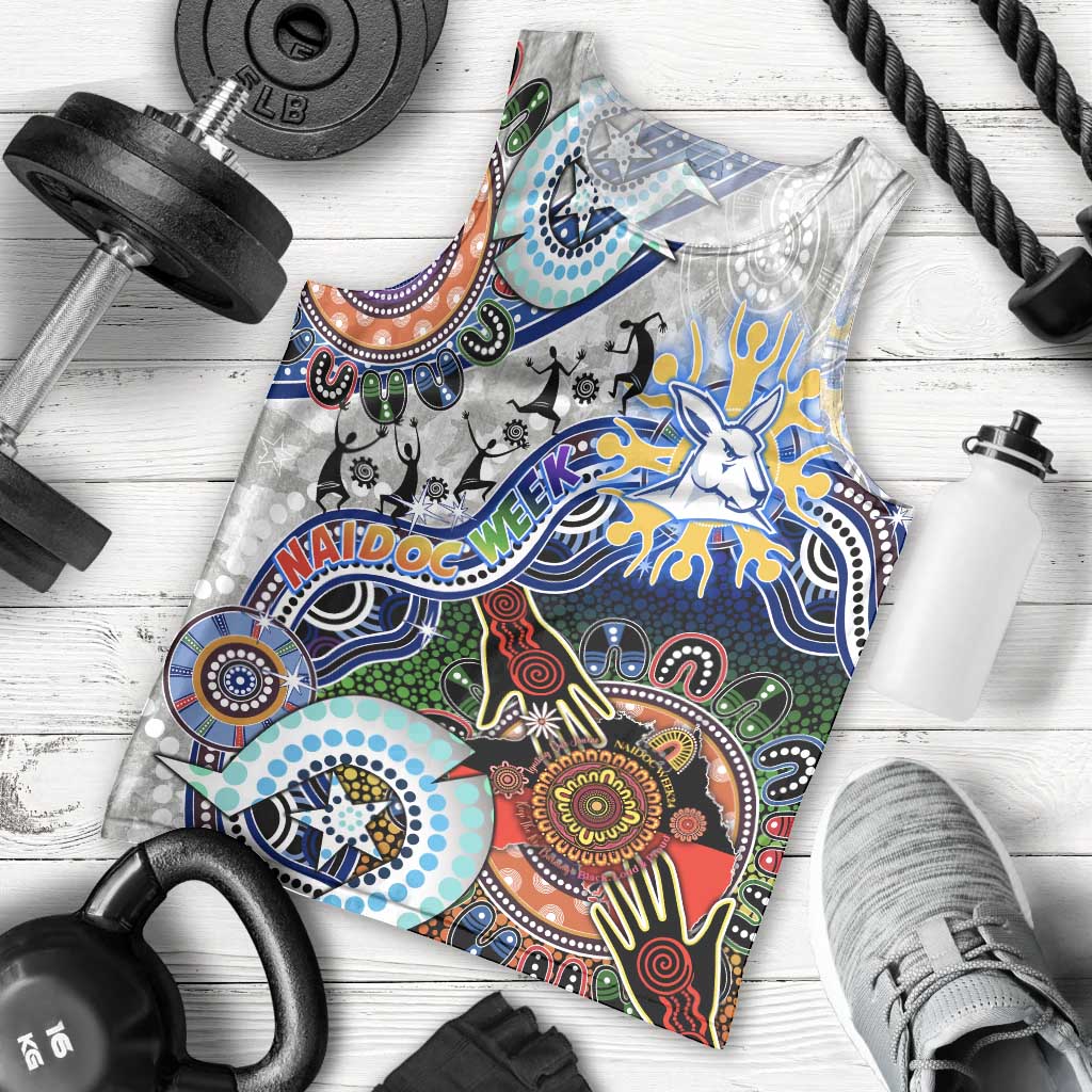 Custom NAIDOC Week 2024 North Melbourne Kangaroos Men Tank Top Australia Aboriginal Dot Painting - Vibe Hoodie Shop